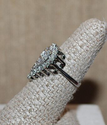 Size 7¼ Marked .925 - "Heart in Heart" Party Style RING with Beautiful Clear Round Stones Surround and Vertical Baguettes on a...