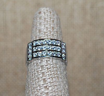 Size 7 Jeweled Vertical and Horizontal Lines Half Infinity RING with Clear on a Silver Tone Setting & Band (4.8g)