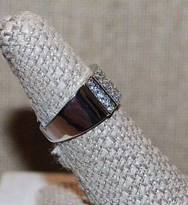 Size 7 Jeweled Vertical and Horizontal Lines Half Infinity RING with Clear on a Silver Tone Setting & Band (4.8g)