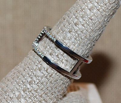 Size 9 Barrel Style LADDER RING with Vertical & Horizontal Lines of Tiny Clear Stones on a Silver Tone Setting (4.1g)