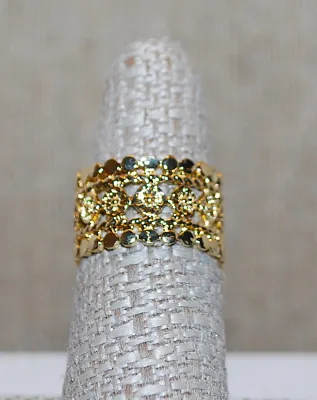 Size 7½ ALL GOLD Colored Wide Band Graphic Designed NO STONES RING on an OPEN SPLIT BAND (4.0g)