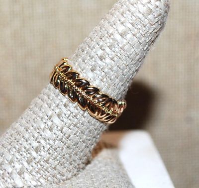 Size 8 Marked .925 Infinity Style GOLD RING with PALM FROND Design on a Gold Band (4.6g)
