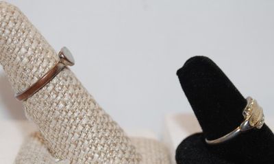 2 Rings Both Size 7 - 1 Silver Tone Heart and Triple Layered Gold Tone - One Stone Missing