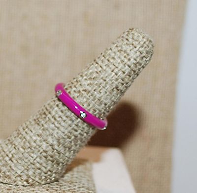 Size 6 Delicate FUCHSIA Enamel Ring with 6 Spaced Accent Stones on a Silver Tone Band (2.1g) - STACK ALL COLORS for a REAL IMPACT