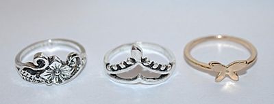 Size 5½-5¾ Collection of 3 RINGS -1 Gold Tone Butterfly; 2 Silver Tone Flower and Crown (3.8g)