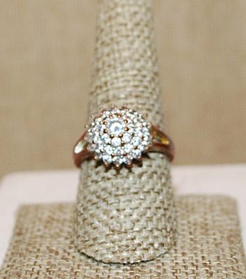 Size 9 Beautiful Bejeweled Rose Gold PARTY RING with Rose Gold "Points" on a Rose Gold Band (5.4g)