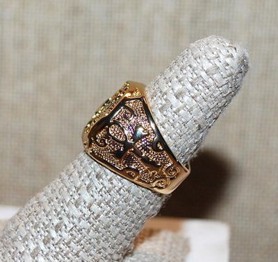 Size 7½ Gold Colored Mythological "PHOENIX BIRD" Style Designed RING with Celtic Style Cross as Side Accents and Gold Tone...