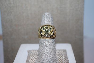 Size 7½ Gold Colored Mythological "PHOENIX BIRD" Style Designed RING with Celtic Style Cross as Side Accents and Gold Tone...