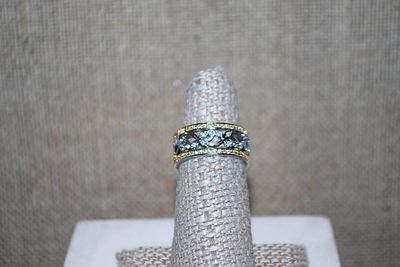 Size 6¼ Infinity-Style (⅔) TWO TONE RING with Gold Tone Jeweled Outer Edges and Silver Tone Jeweled Inner Rim and on a Graphic Design...