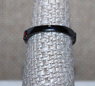 Size 9 Marked .925 Interesting "BLACK on RED" Rectangle "Panel" of Stones RING with Large Oval Center Stone & 8...