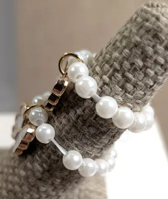 Size 3-4 Double Child's STRETCH Faux "Pearls & Butterflies" RINGS with Enameled Pink and White Butterflies