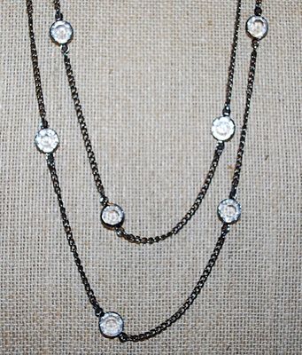 Very Long WRAP-AROUND NECKLACE with 2-Sided Beveled Clear Stone Accents and Lobster Clasp on a Black Necklace Chain 60" L