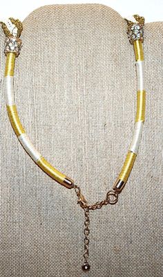 Vintage Heavily Gold & White Beaded and Intertwined NECKLACE - Marked "1946" with Bejeweled Caps and Rope Style Upper &...