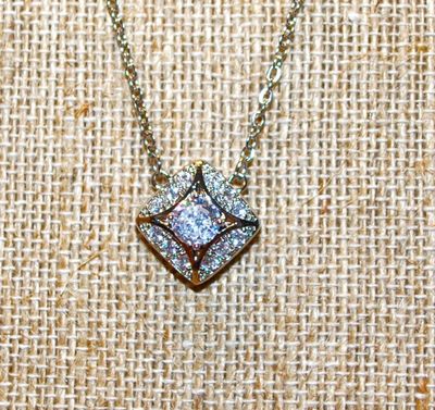 Single Round Clear Stone PENDANT (½" x ½") with Full Surround on a Silver Tone Necklace Chain 17" L