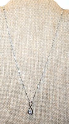 Figure "8" Symbol PENDANT (1" x ½") with a Single Clear Stone Accent on a Silver Tone Necklace Chain 18" L