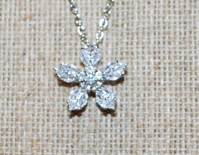 Diamond Style Starburst PENDANT (¾" Diam.) on a Silver Tone Necklace Chain 17" L