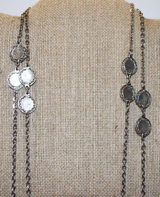 Long 50" Wrap-Around Necklace with Silver Tone Hammered Discs & Chain
