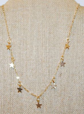 7 Dainty "Gold" Stars Necklace 14" L