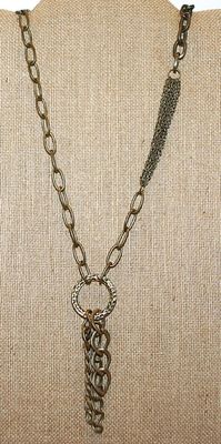 "Chain of Chains" Dark Brass Style Ring PENDANT (4") on a Necklace Chain 28" L