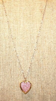 Pink Glitter Heart LOCKET PENDANT (1" x 1") on a Rose Gold necklace Chain 18" L