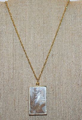 ORANGE & BROWN Spotted MOTH PENDANT (1½" x 1") in Gold Colored Case & Gold Tone Necklace Chain 24" L