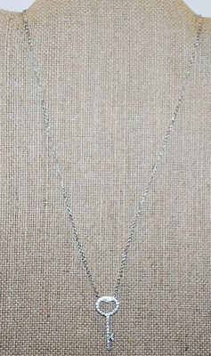 Small HEART Shape KEY PENDANT 1" x ½" on a Silver Tone Necklace Chain 16" L