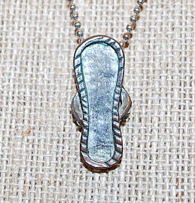 Vintage Style Bejeweled SANDAL PENDANT (1") on a Silver Tone Necklace Chain 15" L