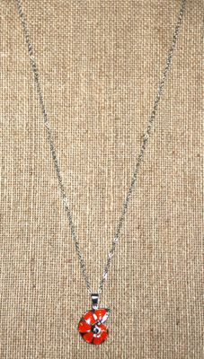 ORANGE Enameled Polymer Shell PENDANT (1" x ¾") on a Silver Tone Necklace Chain 18" L