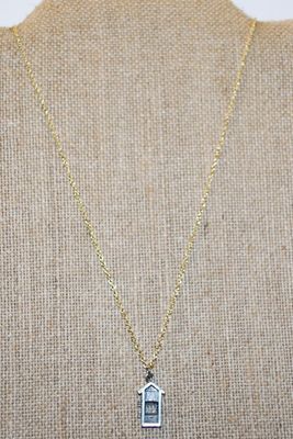 Silver "Outhouse" PENDANT (¾" x ¼") on a Gold Tone Adjustable Necklace Chain 18-14" L