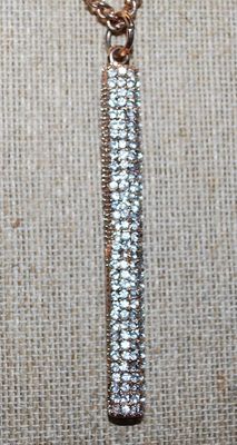 Beautiful "Diamond Jeweled" PILLAR NECKLACE with Rose Gold Chain and Lobster Clasp 42" L