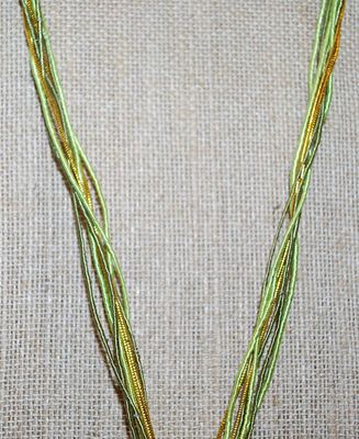 "Starfish" Glass Flowered REVERSIBLE PENDANT/NECKLACE Combo with Lime Green & Gold Cords and Lobster Clasp 16" L