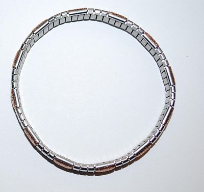 Rose Gold & Silver Tone Elastic Segmented BRACELET (2¾" Opening) with "Ground" Rose Gold Squares