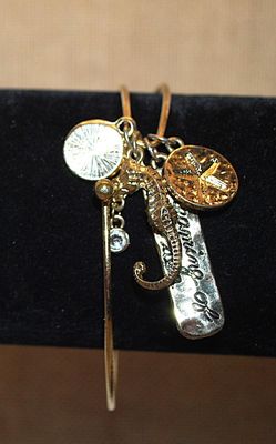 Single Wire CHARMS-STYLE BANGLE BRACELET (2¼" Opening) With "Seahorse, Hope, Dreaming of the Sea Charms