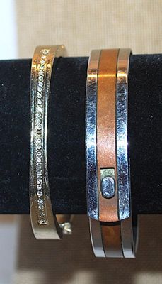 Open Close & Snap CUFF BRACELETS (2"-2½" Opening) with Half Infinity Stones and Silver/Copper Tones