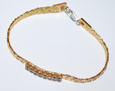 Beautiful Gold Colored BRACELET (2¼" Opening) with 2 Rows of 16 Clear Round Stones and Lobster Clasp