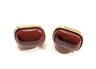 **NEW ARRIVAL** *Red Enamel Series* Enameled OVAL EARRINGS with Deep Burgundy Colored Oval on a Gold Tone Setting and Stud Post Clasp
