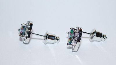 Petite Iridescent HEART Shaped EARRINGS with Jeweled Stones Surround on a Stud Post Clasp