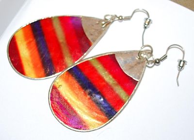Large Teardrop Style EARRINGS in Red, Orange and Yellow Shiny Acrylic with a Hook Clasp