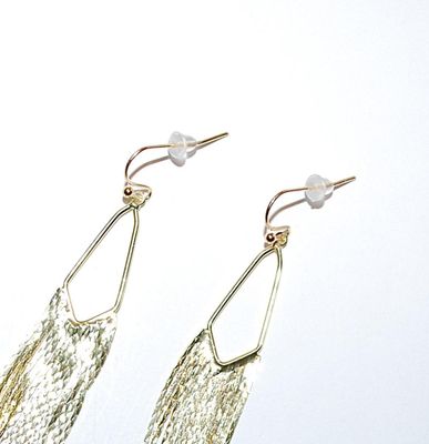 Shimmering Gold Colored 4" Strands EARRINGS with Wire Hook Clasp
