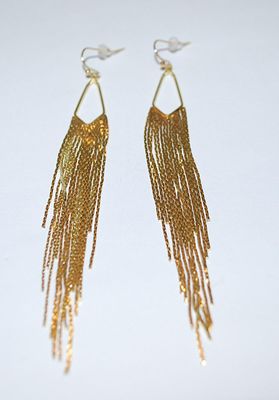 Shimmering Gold Colored 4" Strands EARRINGS with Wire Hook Clasp