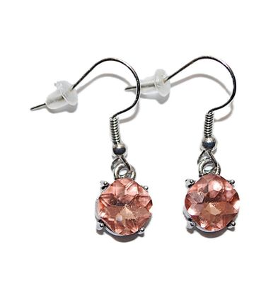 "Pink Champagne" Colored EARRINGS with Beveled Round Stones Set in a Silver Tone Nest and Wire Hook Clasp