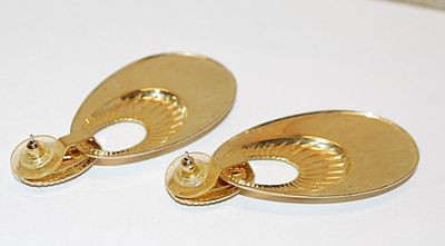 Large Gold Colored Teardrop Metal EARRINGS (2" x 1") Set with MOVEABLE Stud Post Accent