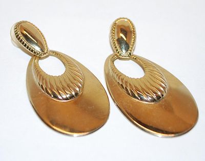 Large Gold Colored Teardrop Metal EARRINGS (2" x 1") Set with MOVEABLE Stud Post Accent