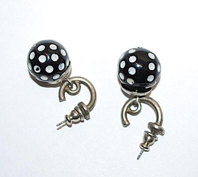 BLACK "DICE GLOBE" EARRINGS Set with Metal Hoops and Stud Post Clasp