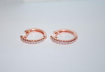 ROSE GOLD Colored CIRCLE Style EARRINGS Set with Jewels on 1/3 of the Band and Snap-In Clasp