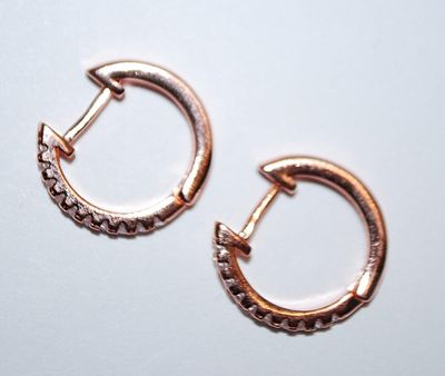 ROSE GOLD Colored CIRCLE Style EARRINGS Set with Jewels on 1/3 of the Band and Snap-In Clasp