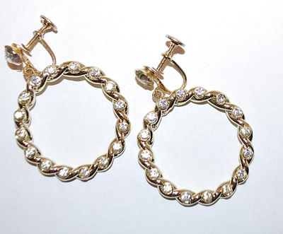 Beautiful Bejeweled Twisted Circle EARRINGS Set with 16 Stones and Screw Clasp