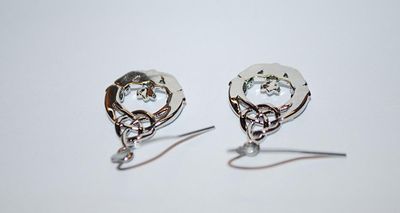 Dangle Silver Colored "HEART & CROWN" EARRINGS Set with Knotted Setting and Silver Tone Wire Hook Clasp