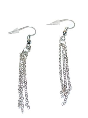 Silver Colored EARRINGS with Long Small Chain Links Dangles and Silver Tone Wire Hook Clasp