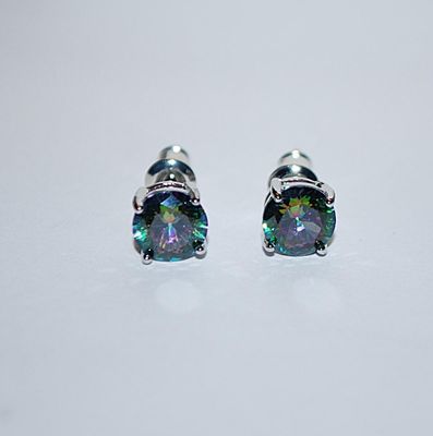 Petite Iridescent ROUND Shaped EARRINGS with Jeweled Stones Surround on a Stud Post Clasp